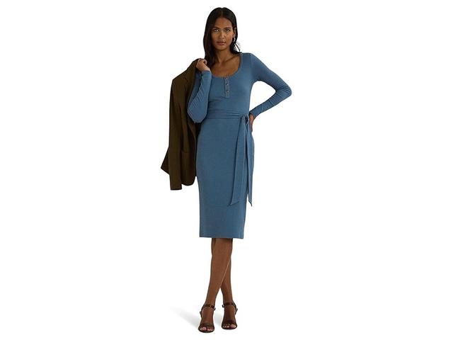 Lauren Ralph Lauren Belted Rib-Knit Henley Dress Dusk) Women's Dress Product Image