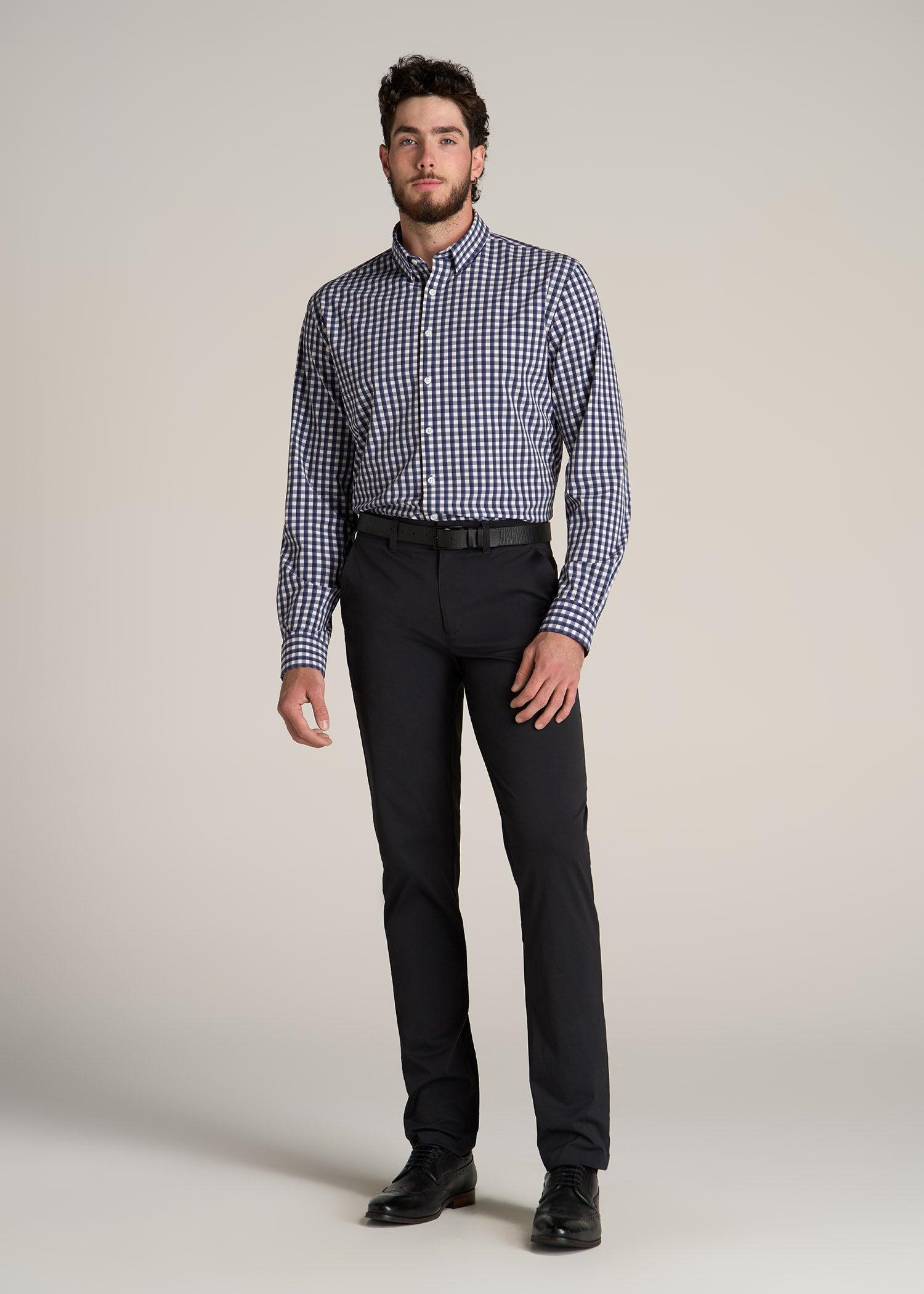 Traveler Stretch Dress Shirt for Tall Men in Blue and White Gingham Product Image