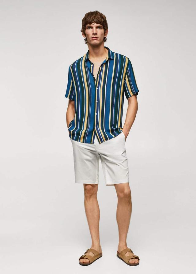 MANGO MAN - Short sleeve striped shirt blueMen Product Image