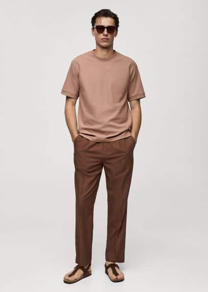 MANGO MAN - Regular fit knit t-shirt pale pinkMen Product Image