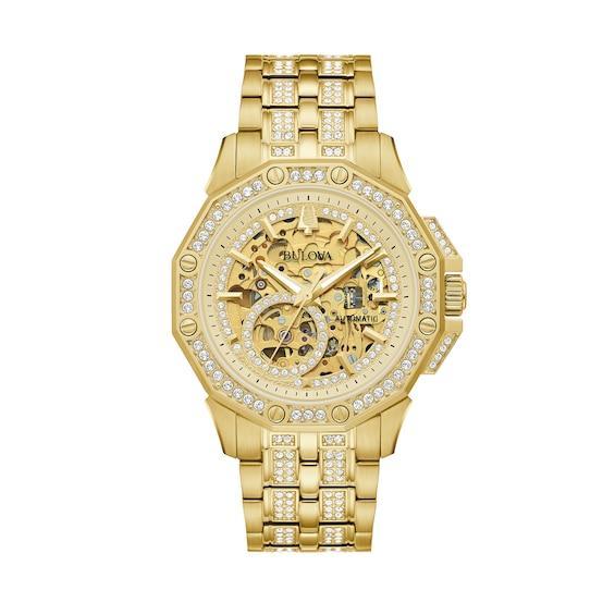 Bulova Crystal Collection Mens Automatic Gold Tone Stainless Steel Bracelet Watch Product Image