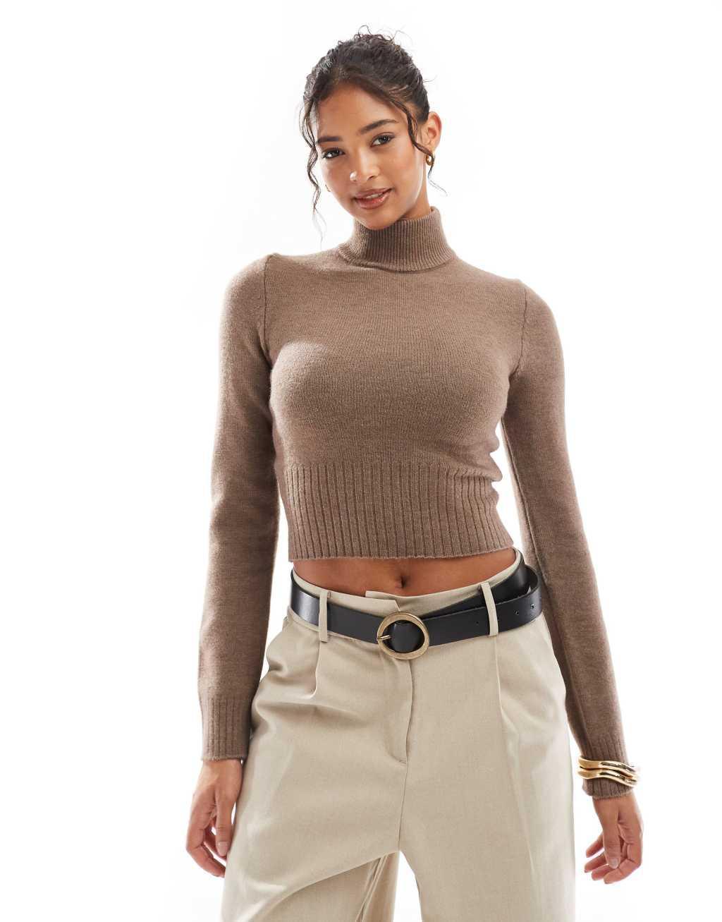 Bershka high neck sweater in chocolate product image