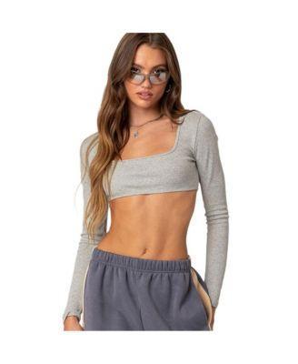 EDIKTED Routine Long Sleeve Rib Crop Top Product Image