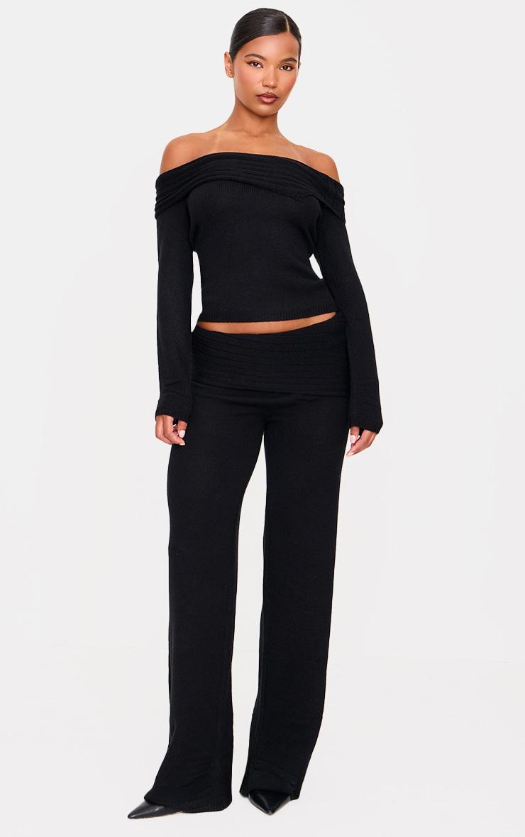 Black Knitted Asymmetric Foldover Top Product Image