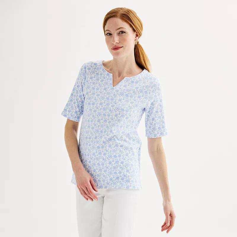 Womens Croft & Barrow Elbow-Sleeve Splitneck Top Product Image