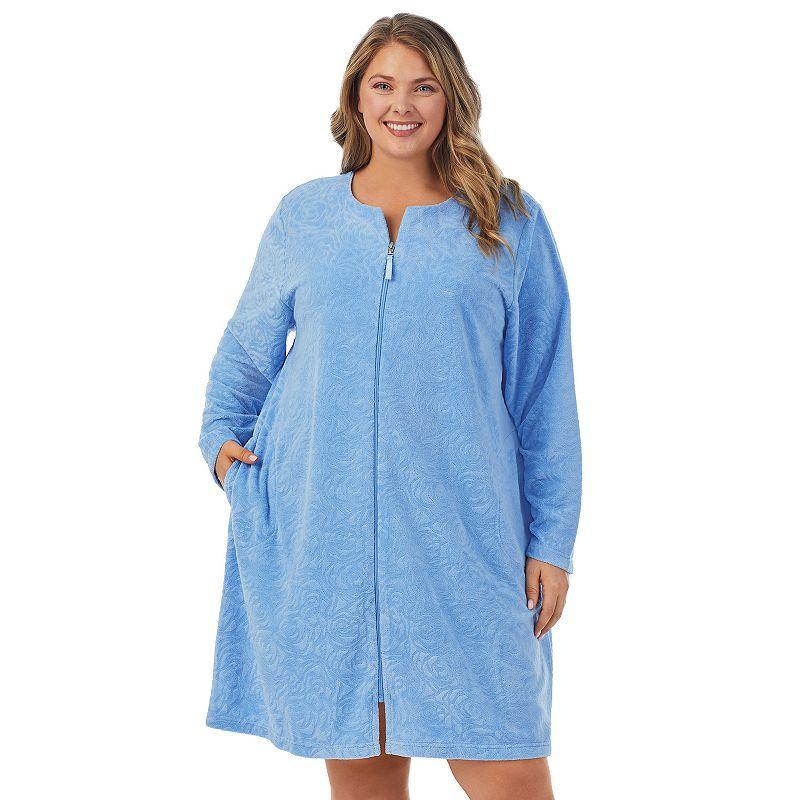 Plus Size Stan Herman Embossed Vintage Terry Zip-Front Robe, Womens Product Image