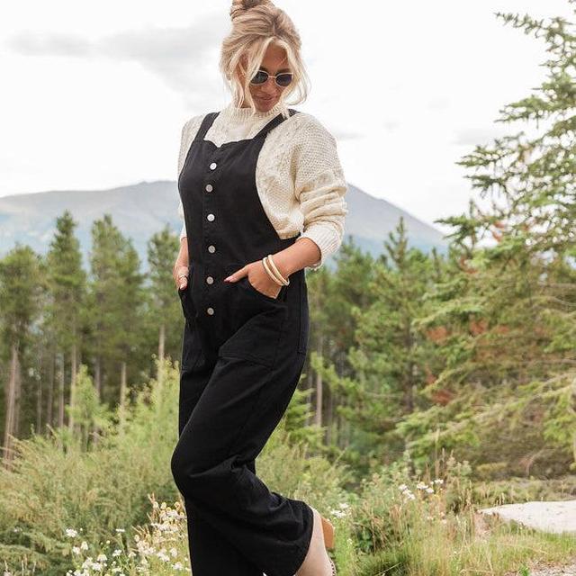 Can't Replace You Black Button Front Wide Leg Overalls Product Image