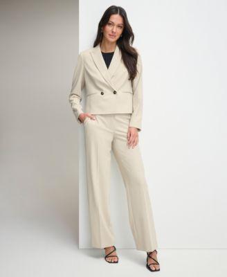 Dkny Womens Peak Lapel Blazer Sleeveless Pleated Neck Top High Rise Wide Leg Pants product image