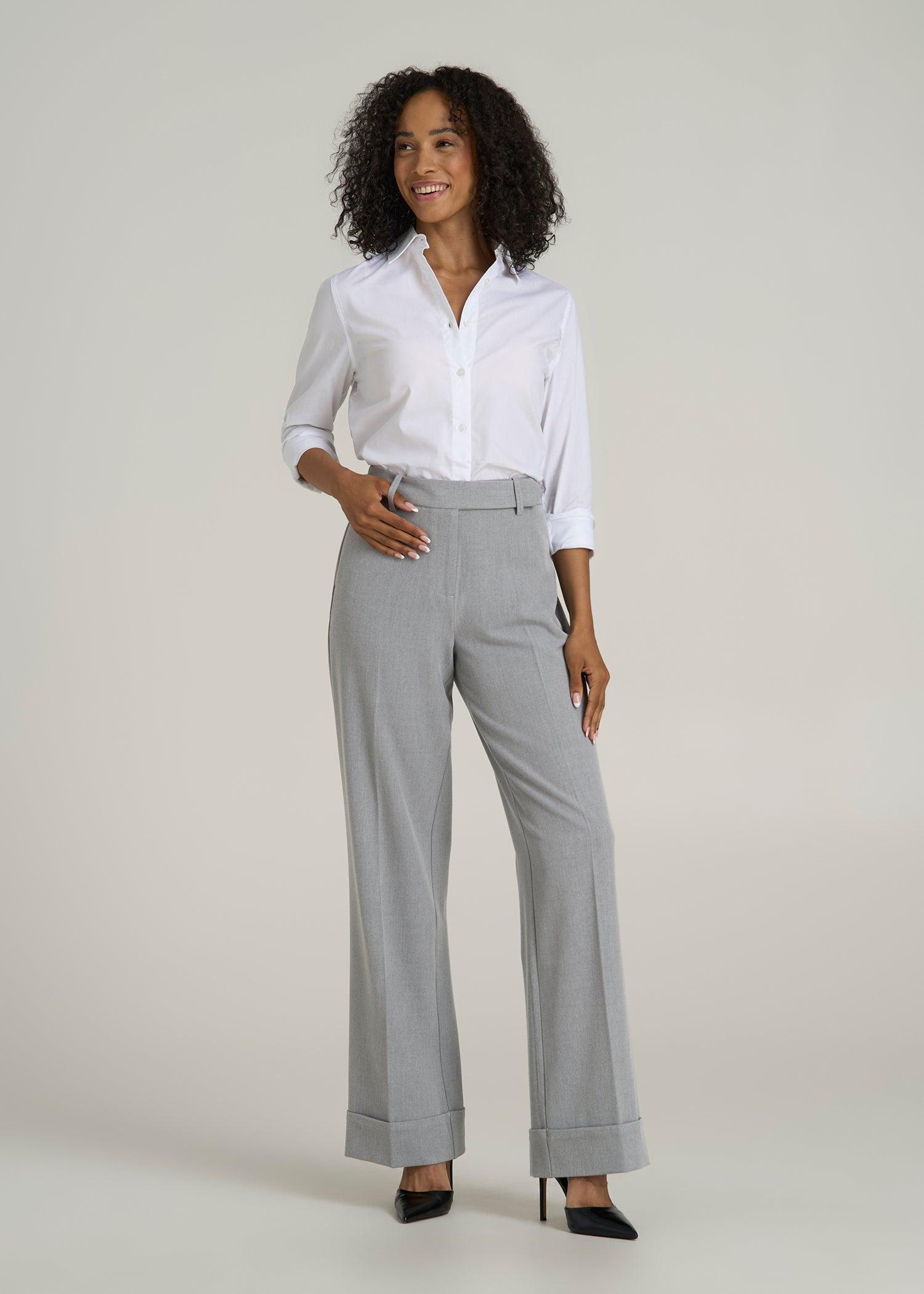 Wide Leg Cuffed Pants for Tall Women in Medium Grey Mix Female Product Image