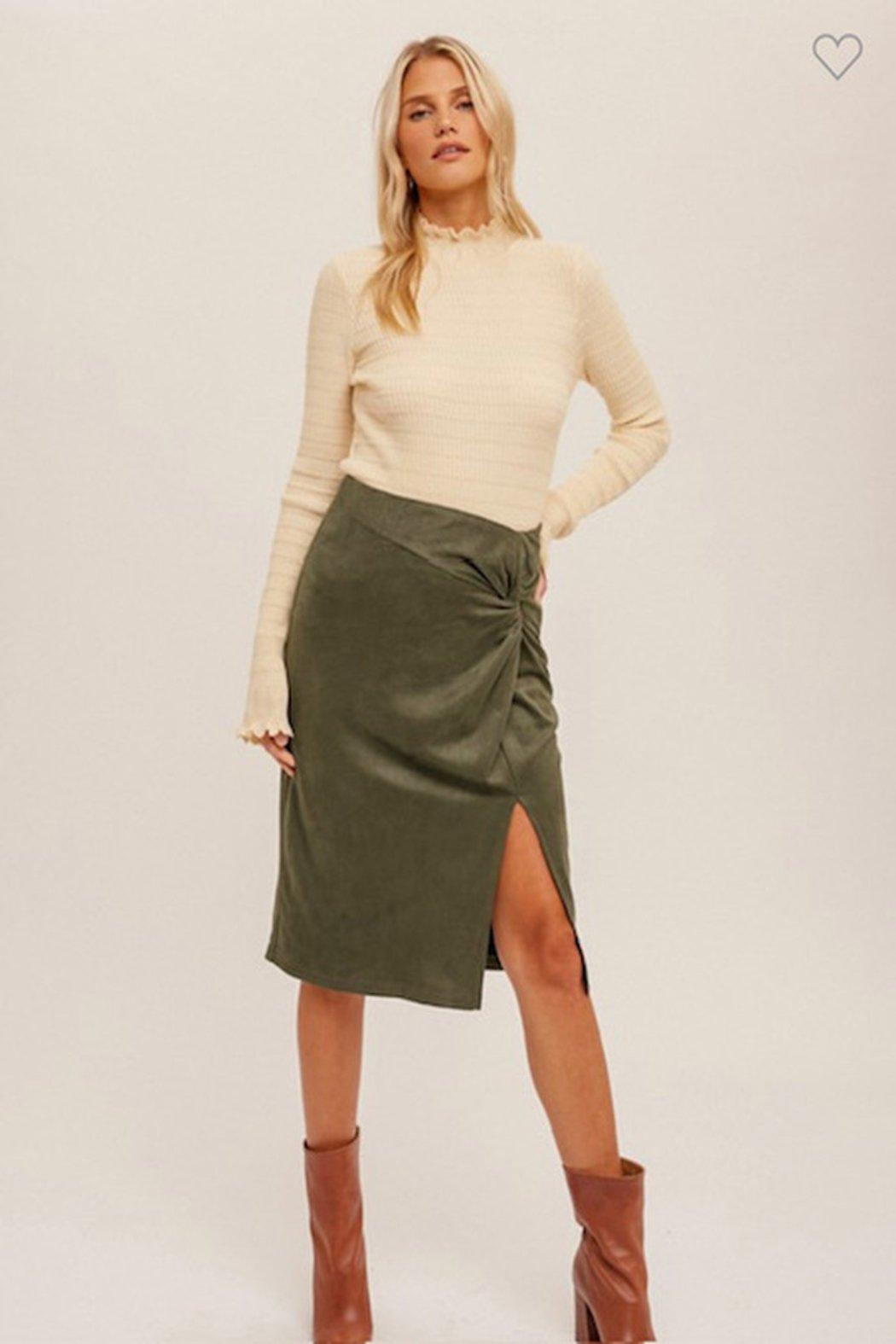 Olive Suede Skirt Product Image