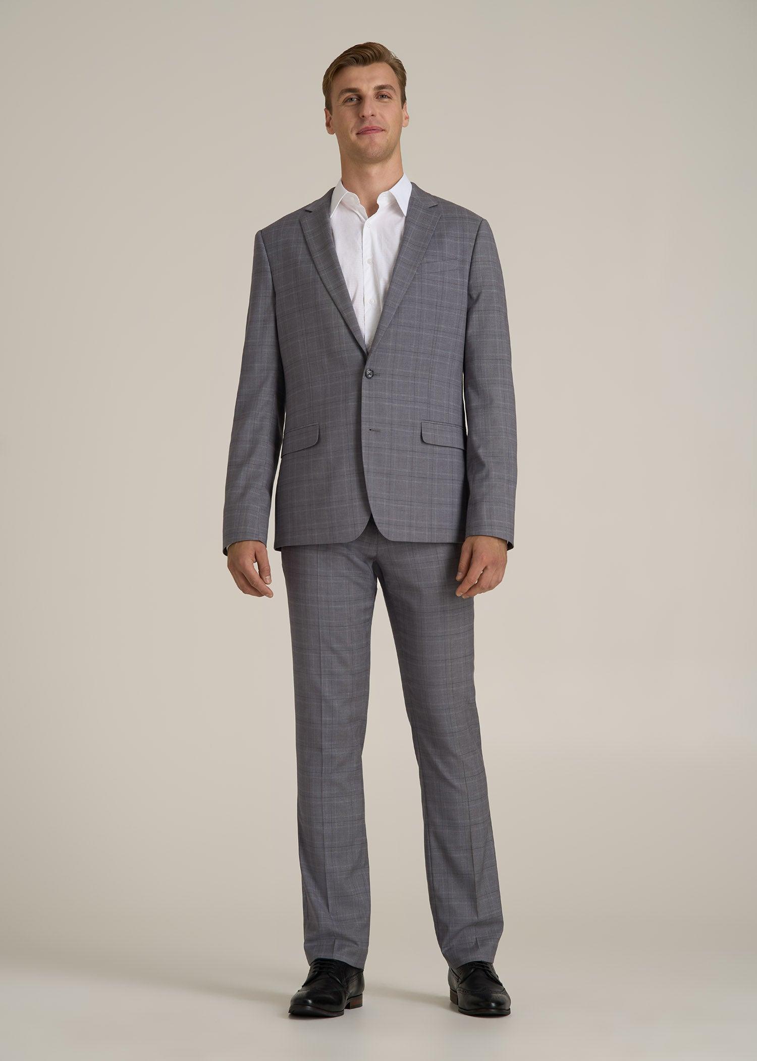 Suit Trousers for Tall Men in Light Grey Plaid Product Image