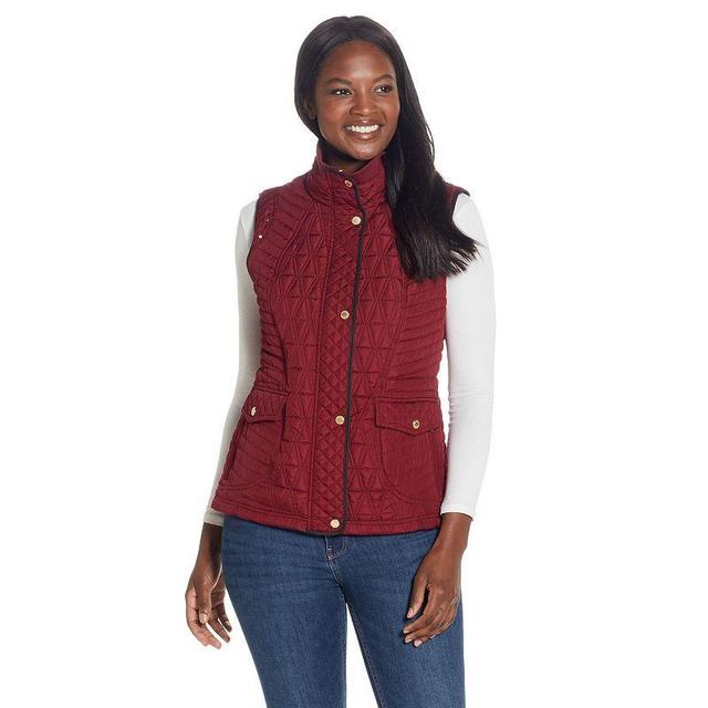 Womens Weathercast Faux Suede Trim Quilted Vest Blue Product Image