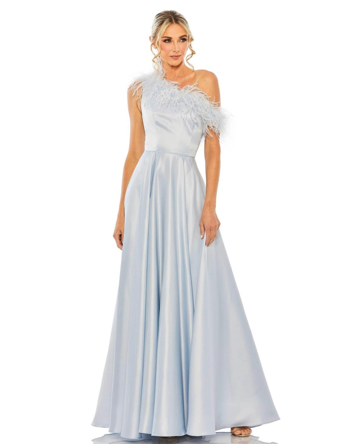 Mac Duggal Feather Trim One-Shoulder Gown Product Image