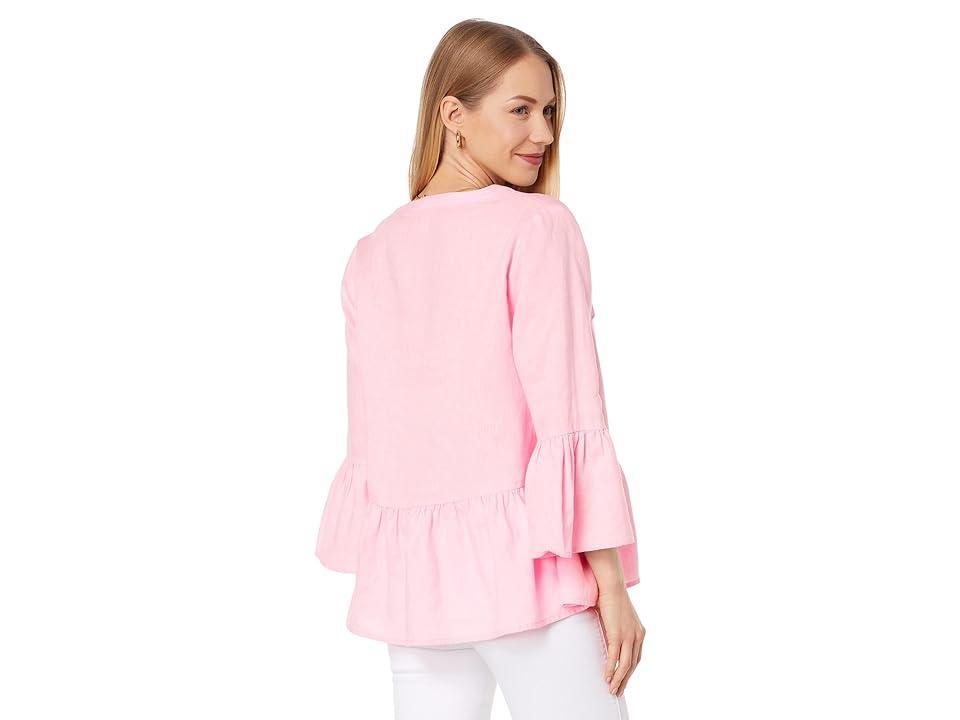 Lilly Pulitzer 3/4 Sleeve Bekah Linen Top (Pink Blossom) Women's Blouse Product Image