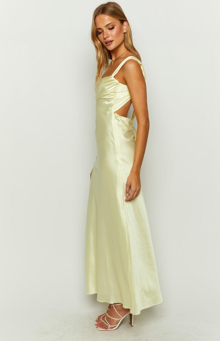 Laria Yellow Satin Formal Maxi Dress Product Image