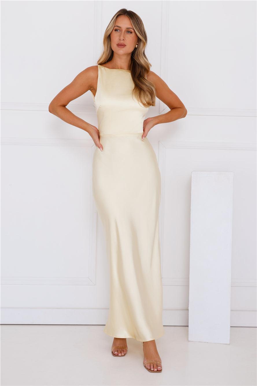 Unveiled Sophistication Satin Maxi Dress Yellow Product Image