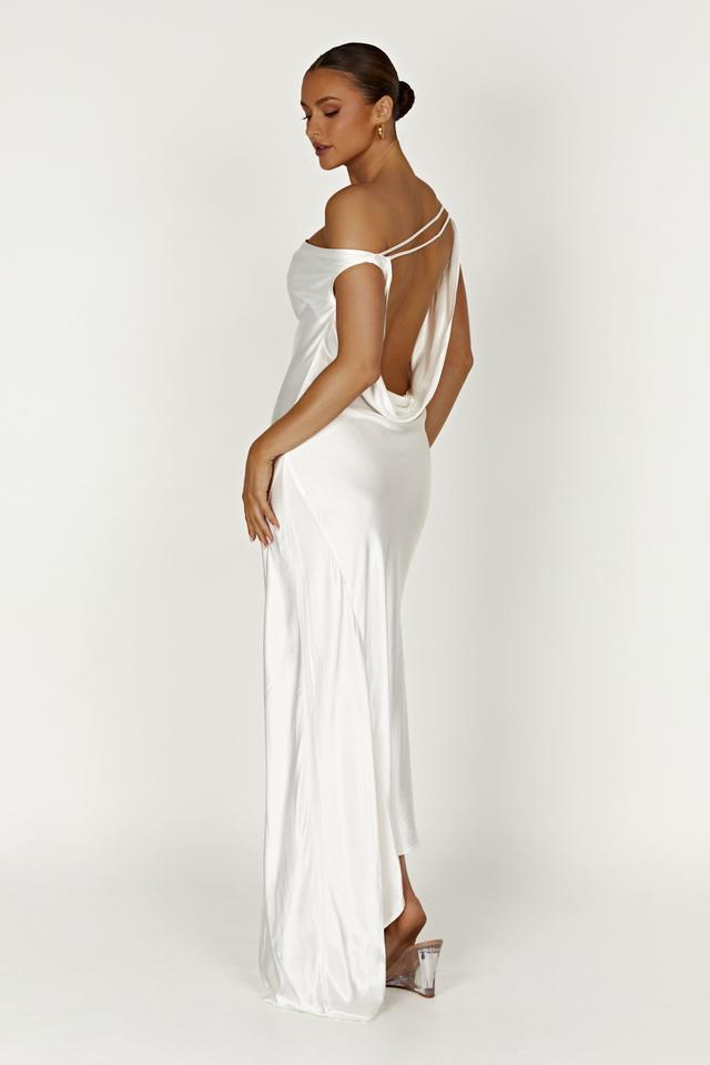 Yvette Slip Maxi Dress With Asymmetrical Hem - White Product Image