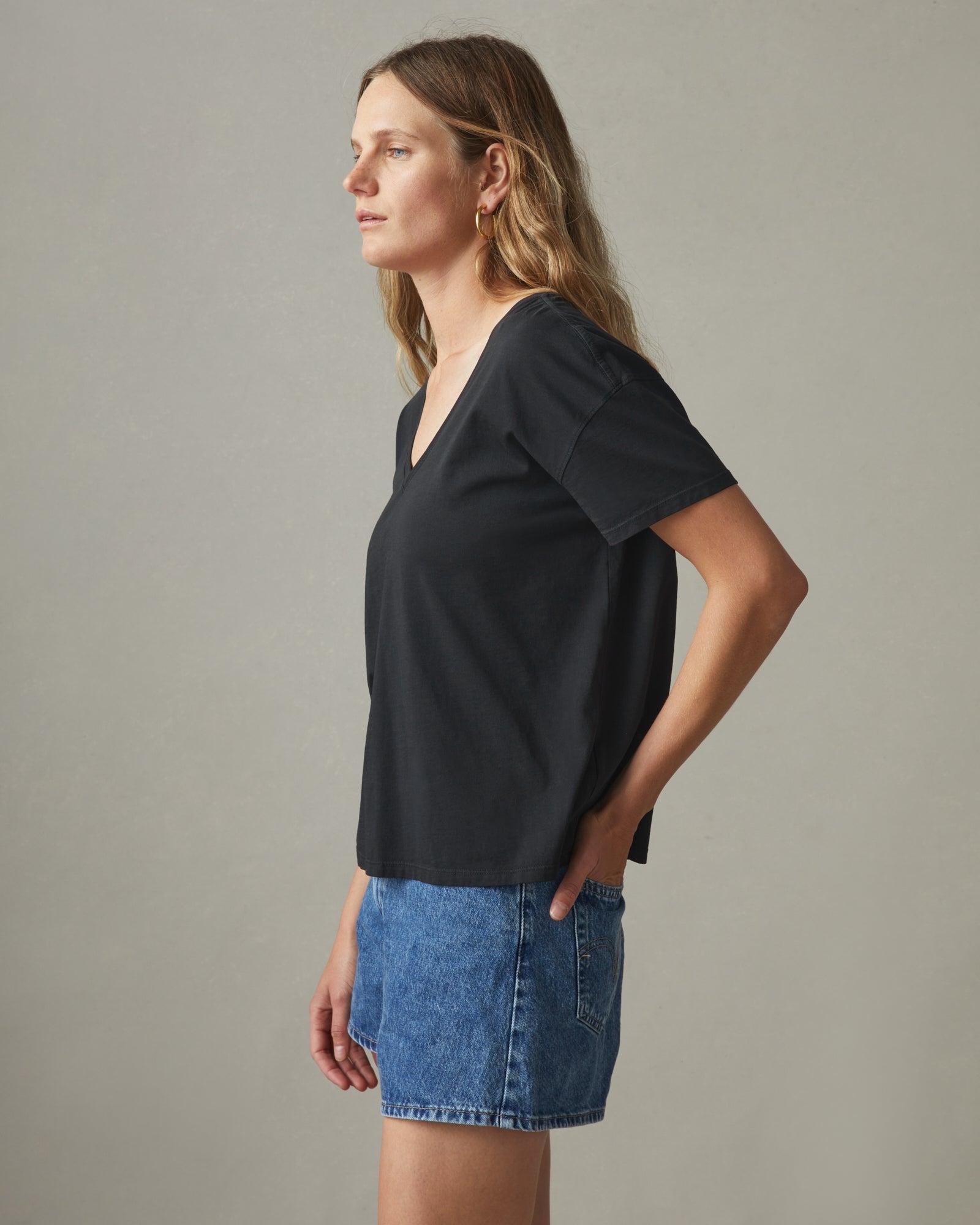 Classic Relaxed V-Neck Tee - Black Female Product Image