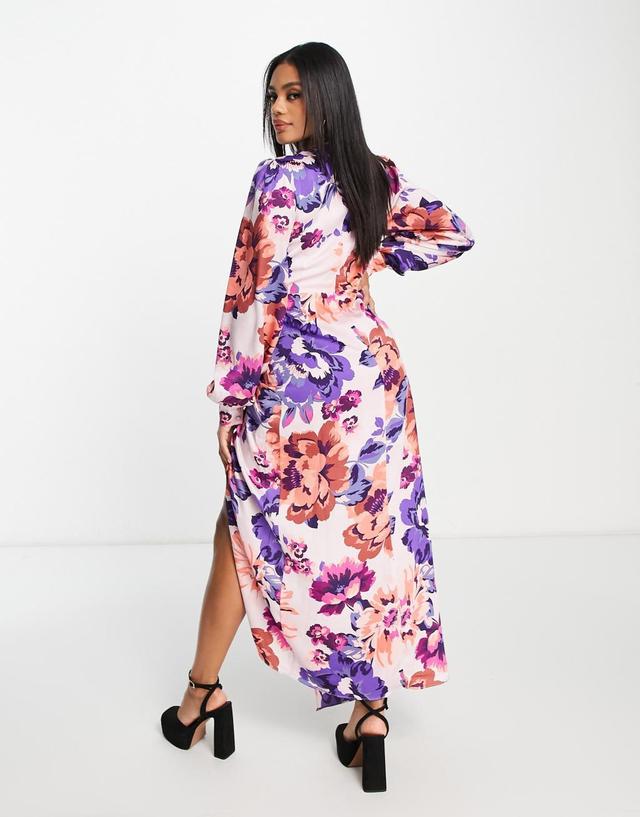 Liquorish satin maxi dress in overscale floral print Product Image