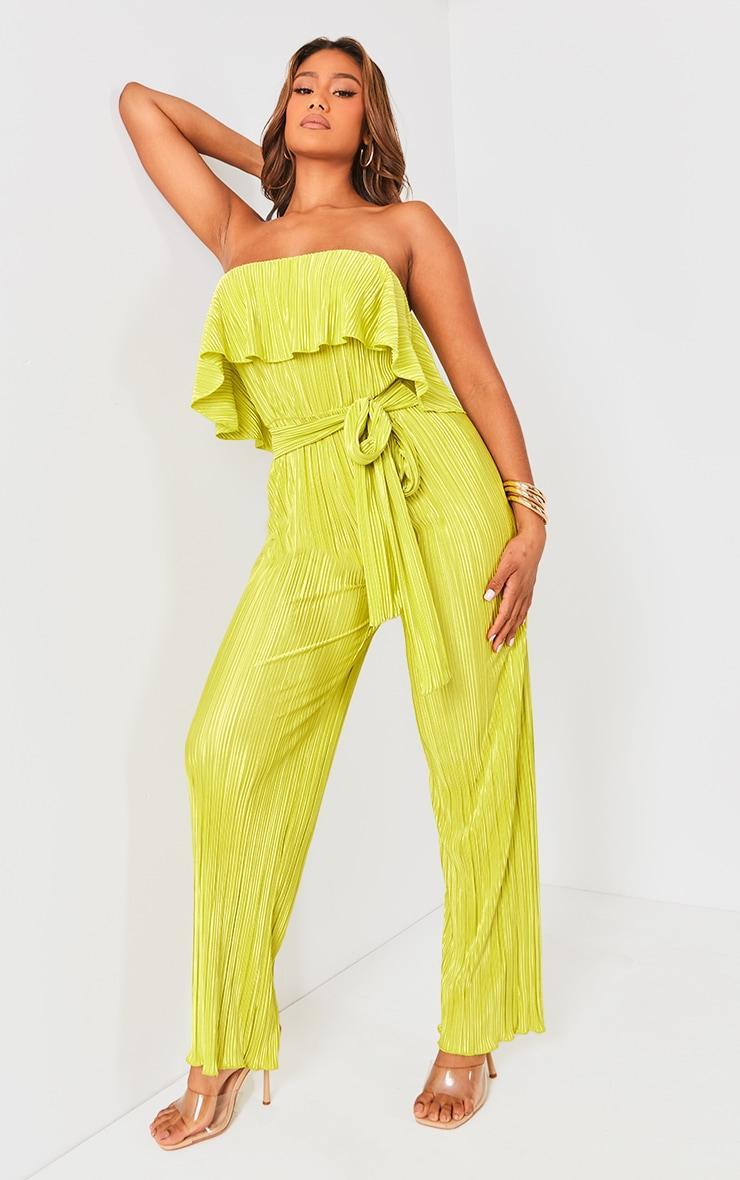 Lime Plisse Tie Waist Tube Jumpsuit Product Image