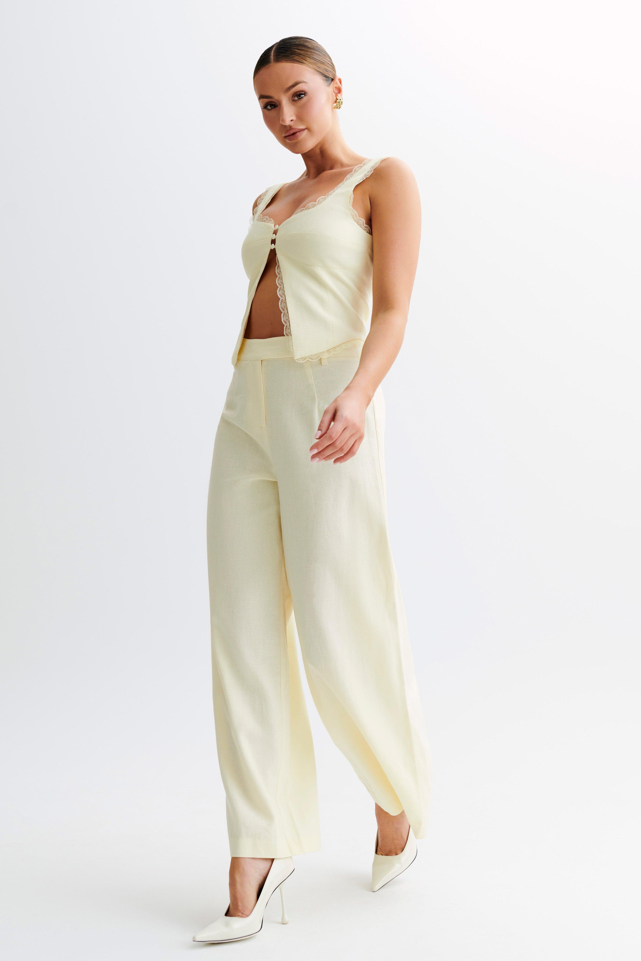 Franca Linen Wide Leg Pant - Lemon Sherbet Product Image