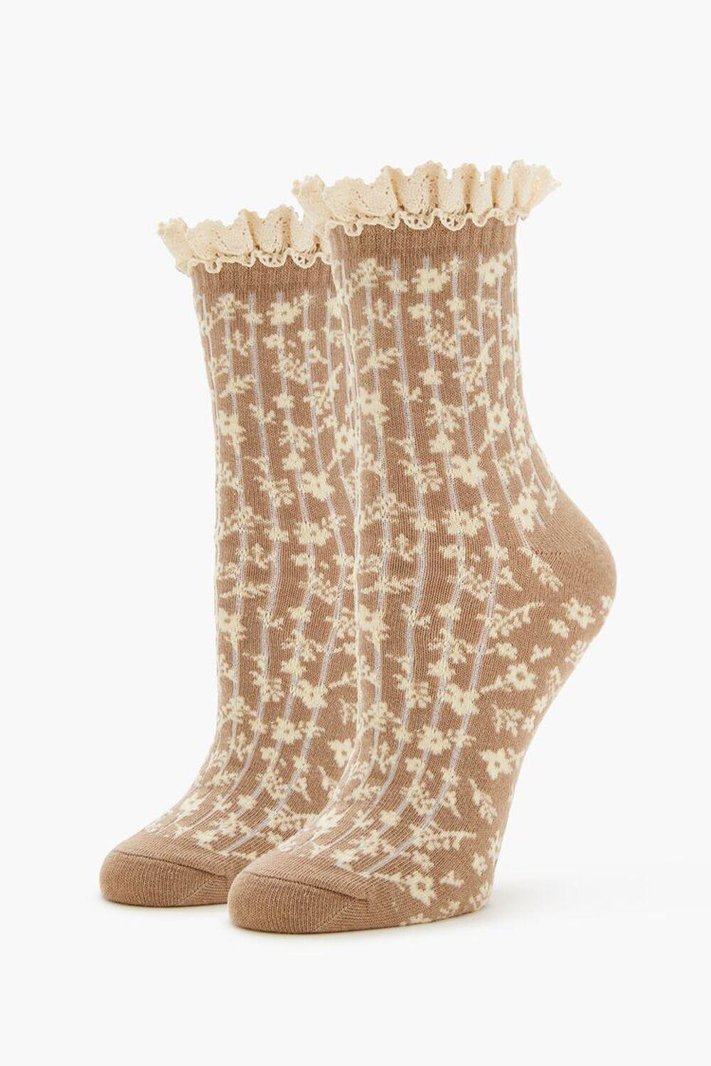 Floral Lace-Trim Crew Socks | Forever 21 Product Image