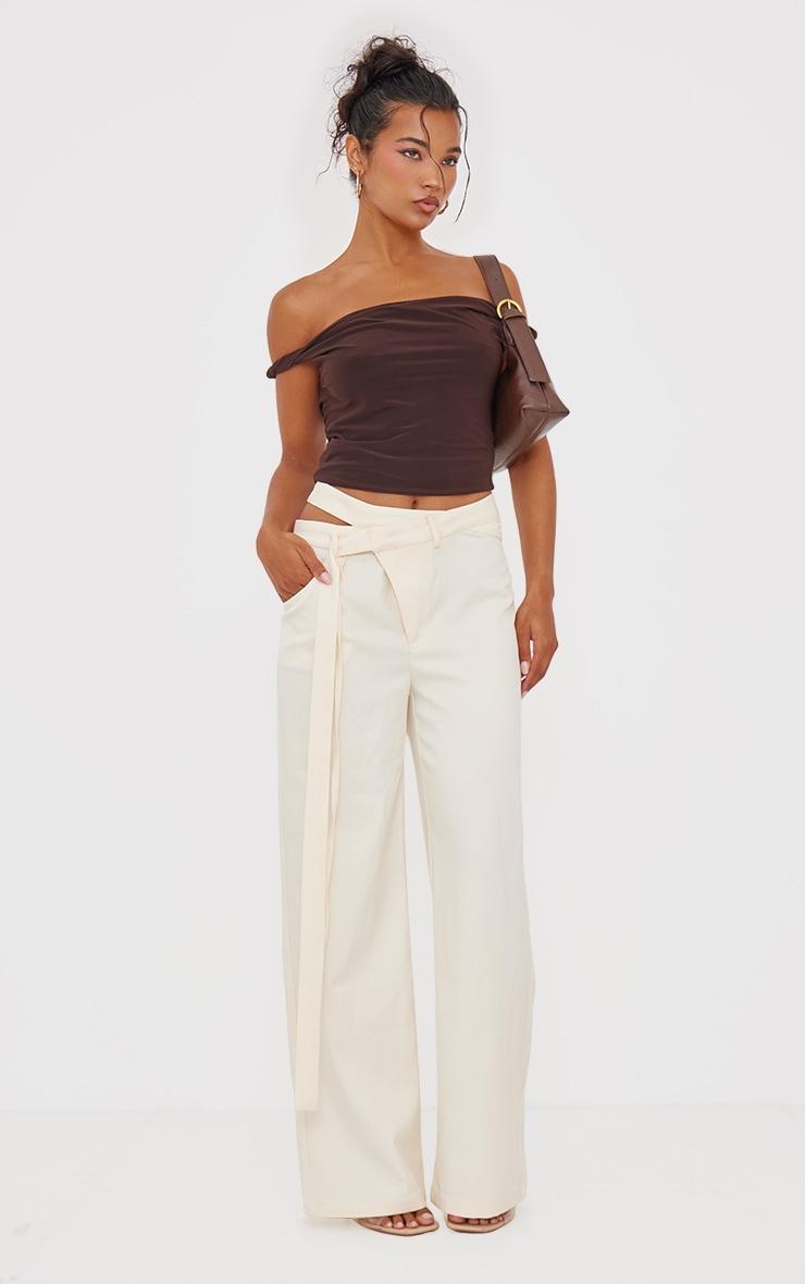  Cream Premium Crossover Waistband Detail Tailored Trouser Product Image