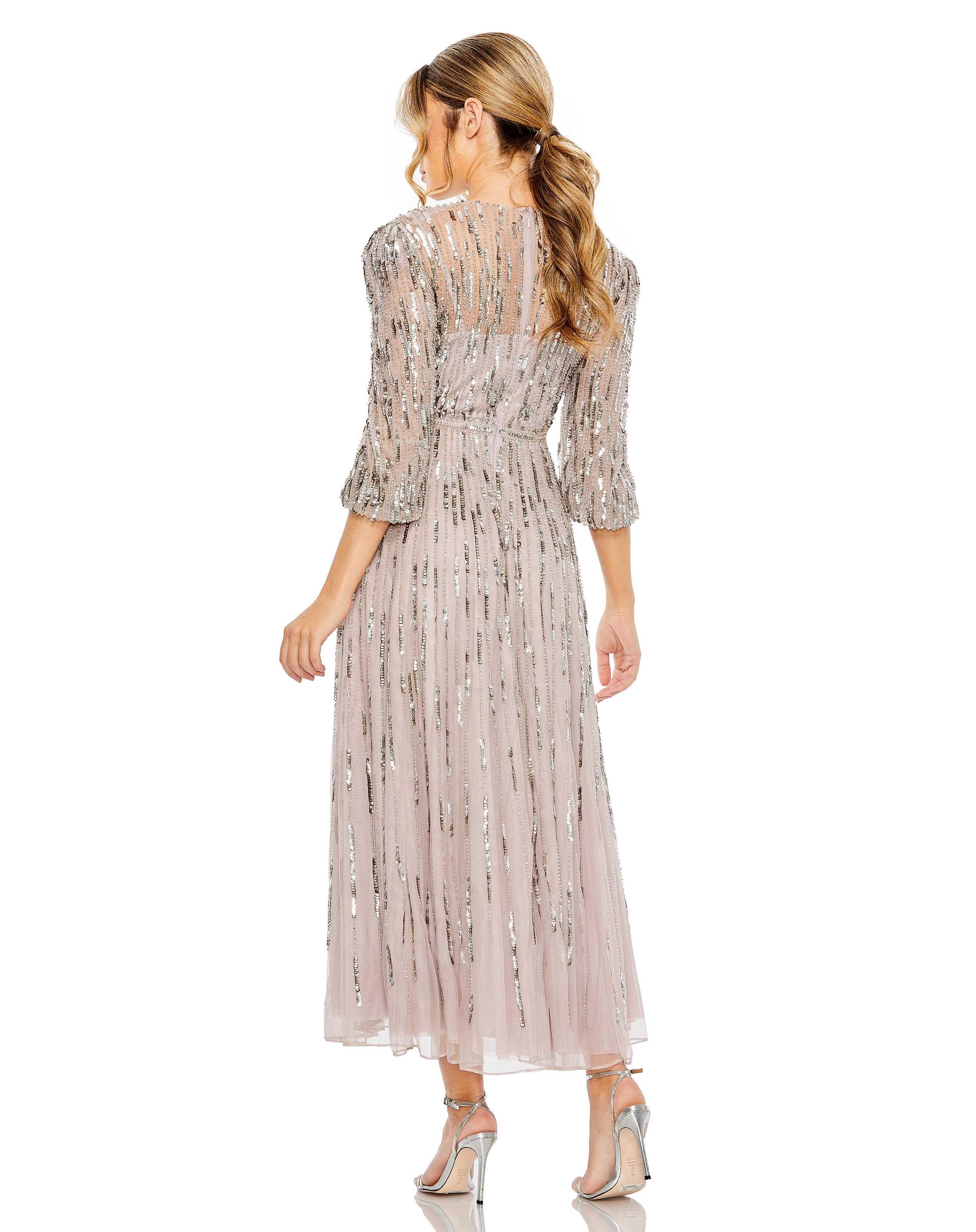 Beaded Long Sleeve Midi Dress Product Image