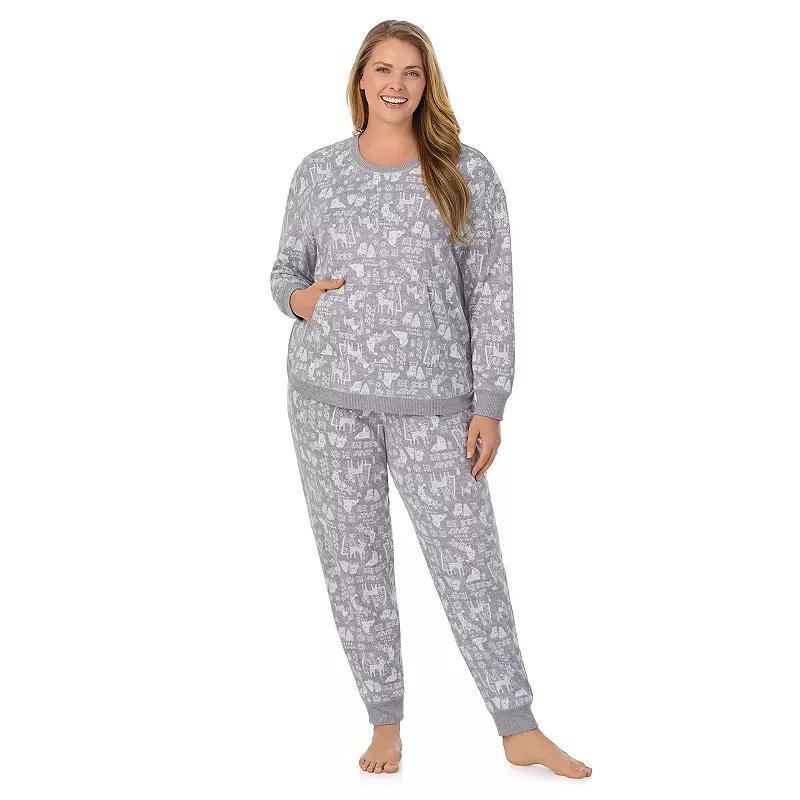 Plus Size Cuddl Duds Sweater Knit Crewneck Pajama Top & Jogger Pajama Bottoms Set, Womens Blue Fairisle Product Image