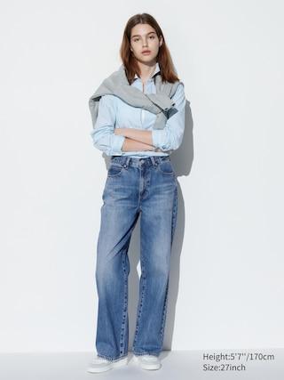 Womens Wide Straight Jeans Blue 23 inch UNIQLO US Product Image