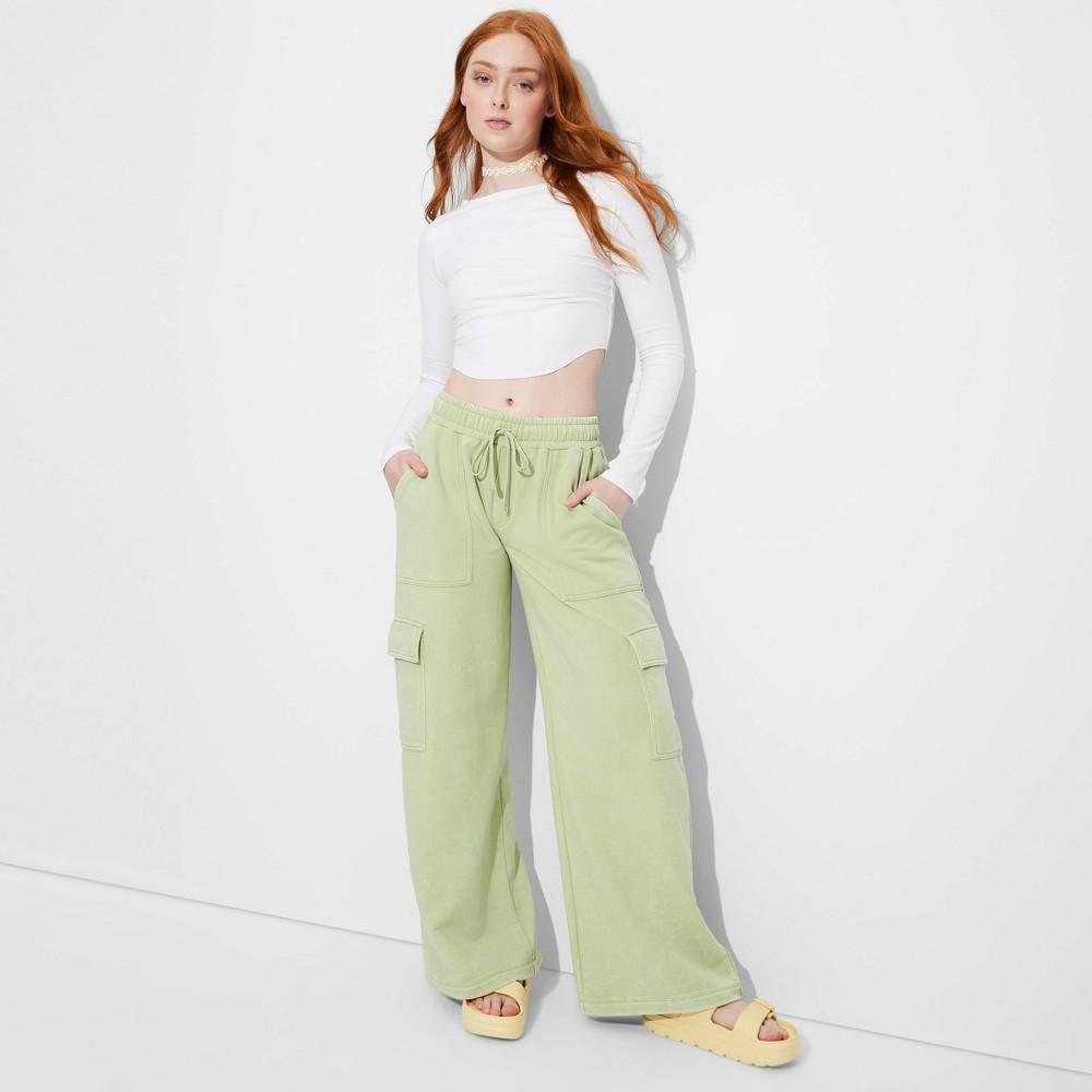 Womens High-Rise Wide Leg Baggy Cargo Sweatpants - Wild Fable Sage Product Image