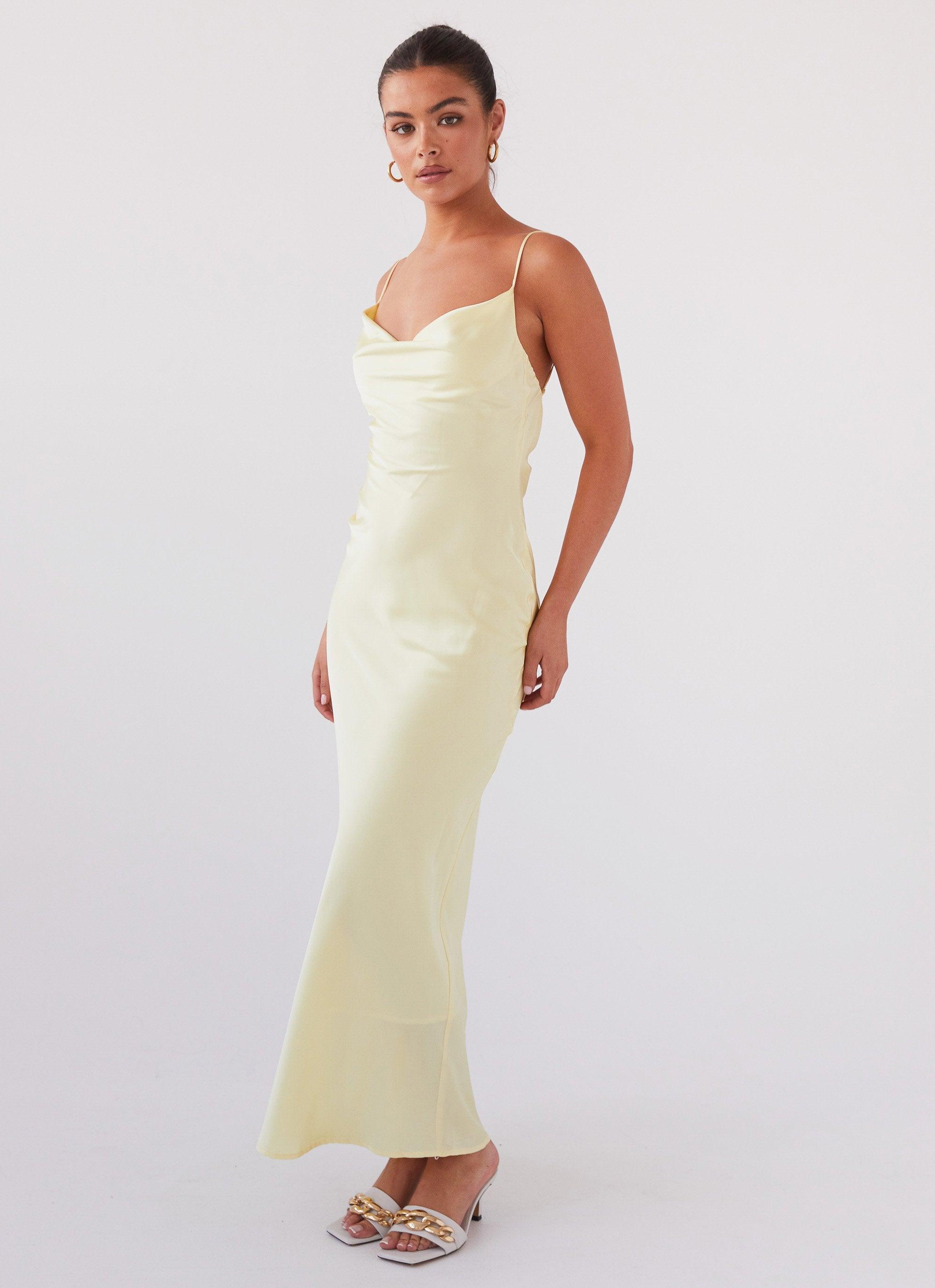 Joanna Satin Maxi Dress - Lemon Product Image