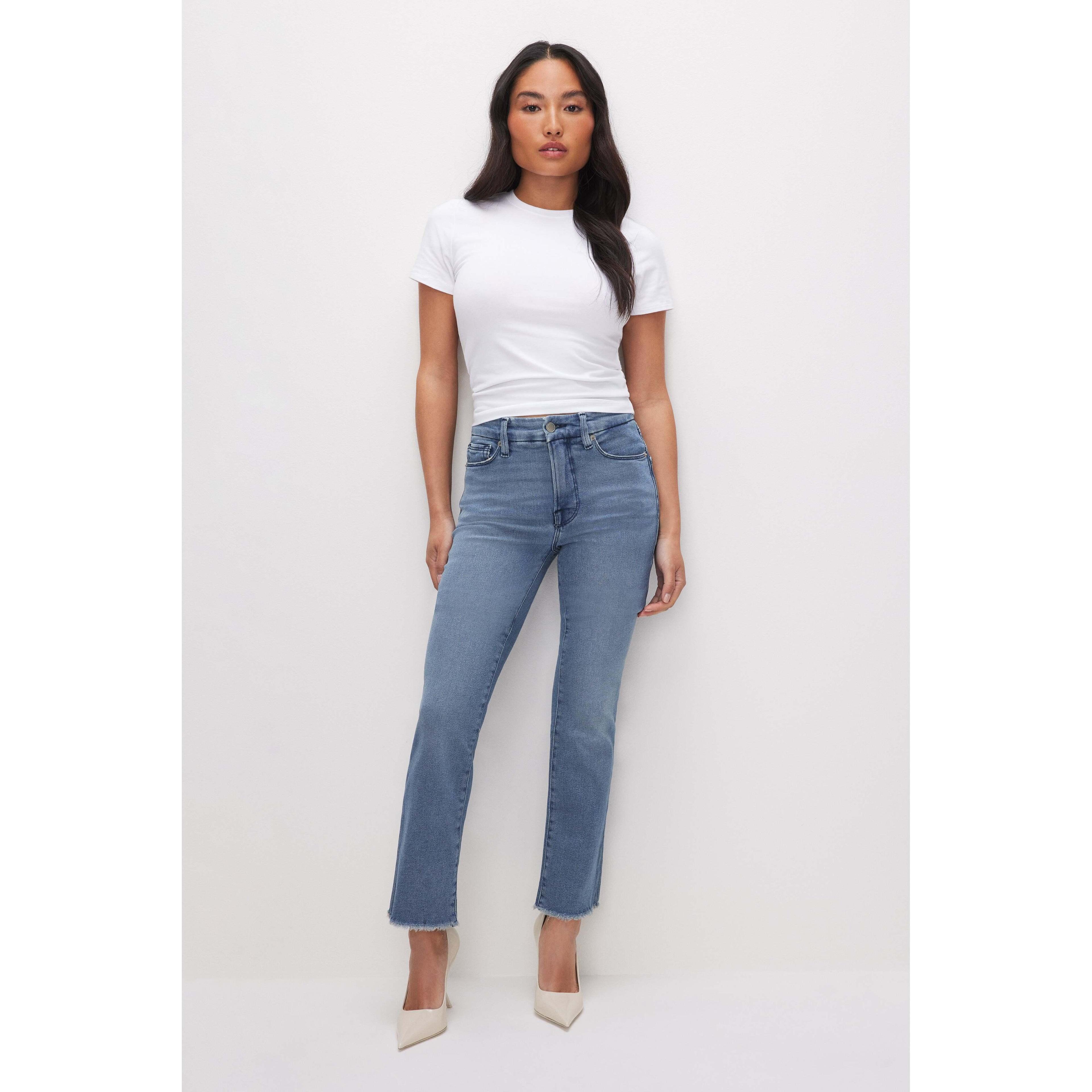 Womens Good Petite Straight Jeans | Blue, Size 6 | Good American by Khlo Kardashian Product Image