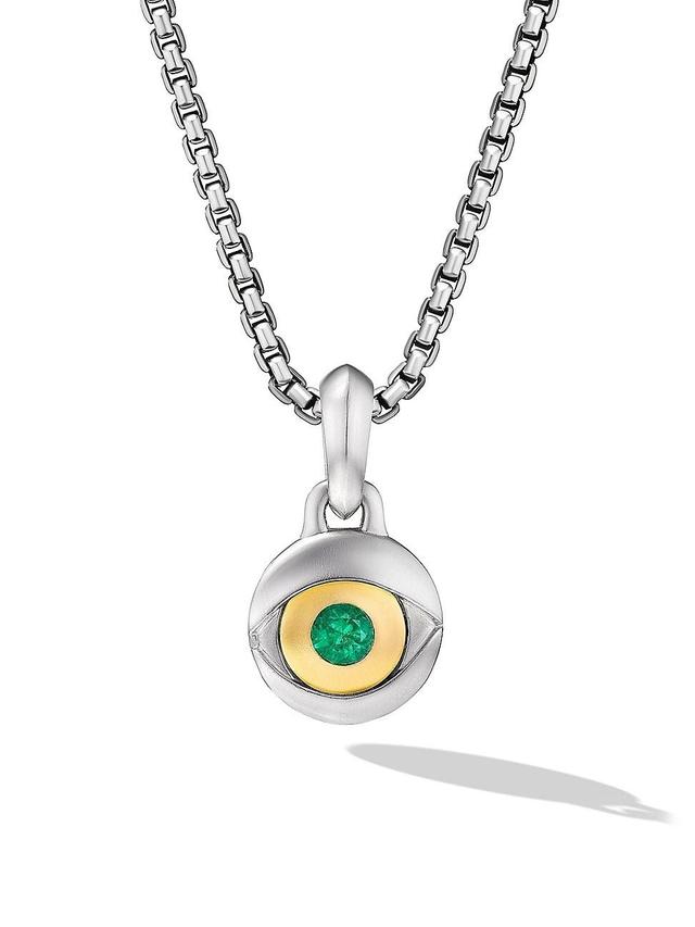 David Yurman Mens 18K Yellow Gold & Sterling Silver Amulets Emerald Evil Eye Pendant Product Image