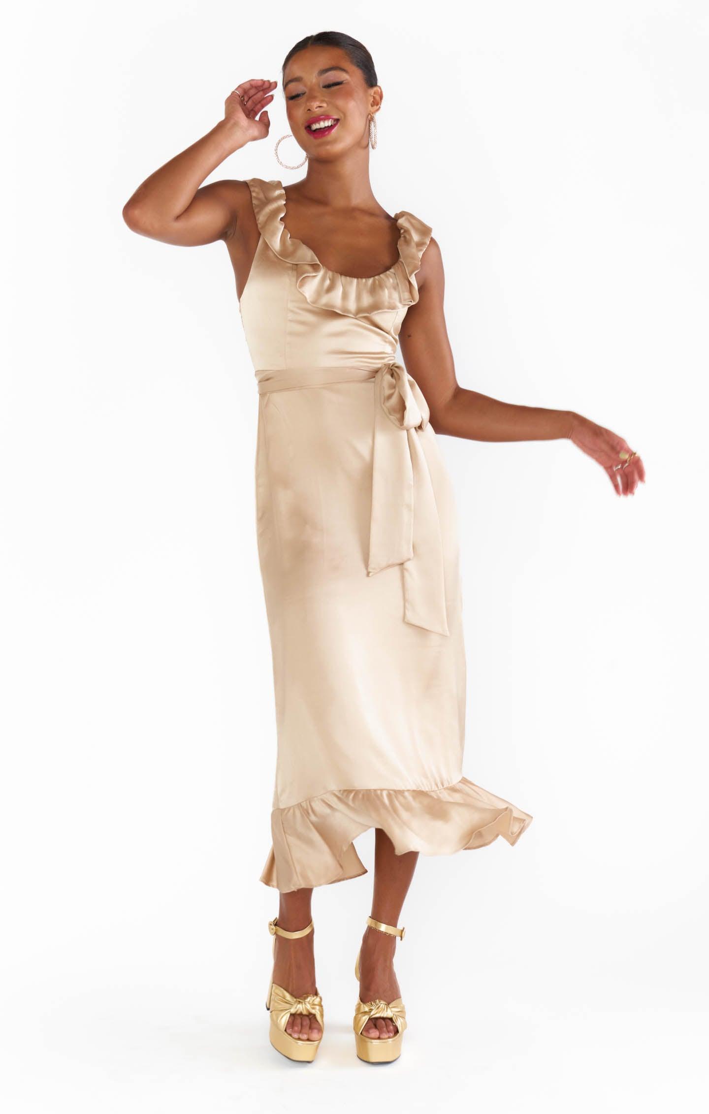 Alexis Midi Dress ~ Champagne Luxe Satin Product Image