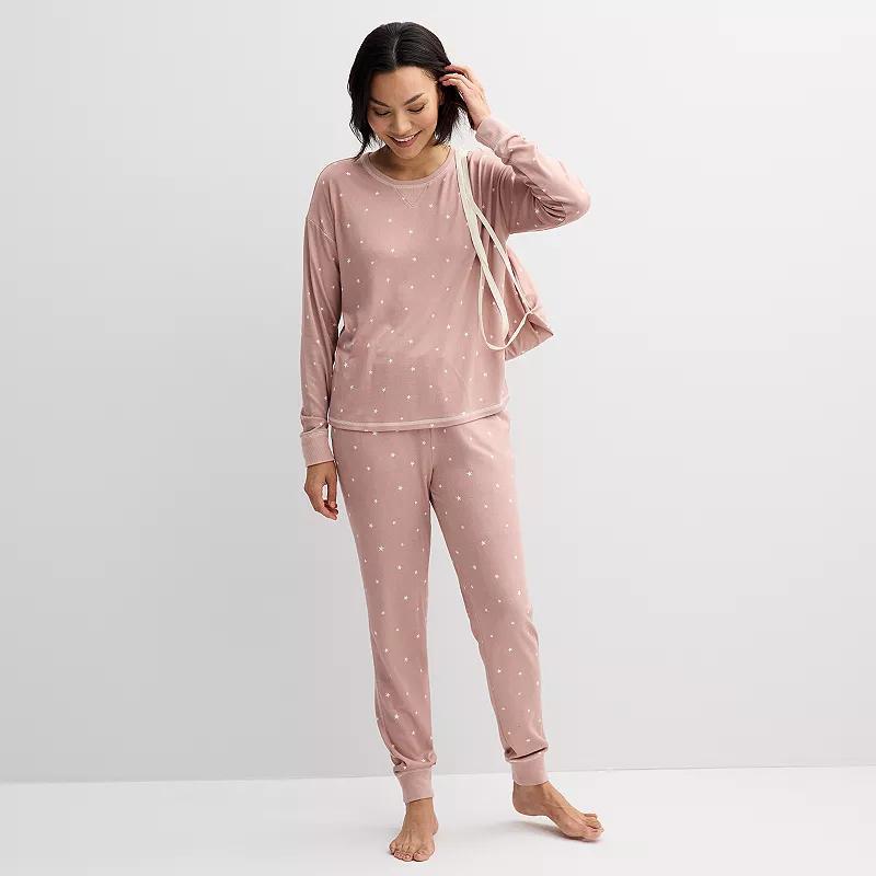 Womens Sonoma Goods For Life 3-Piece Snit Pajama Top, Pajama Pants & Pouch Set Ivory Tree Product Image