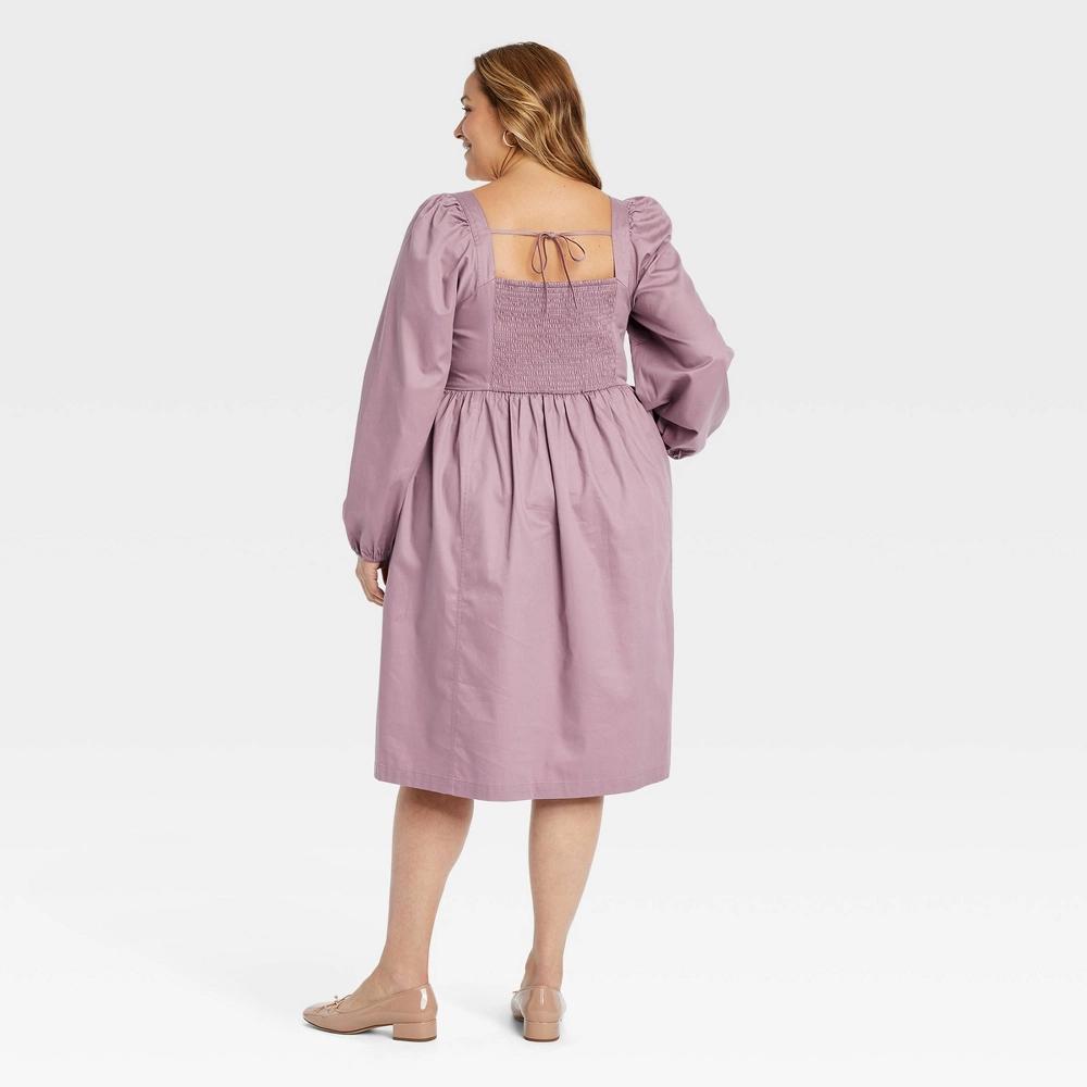 Women's Balloon Long Sleeve Woven Midi A-Line Dress - Ava & Viv™ Mauve 2X Product Image