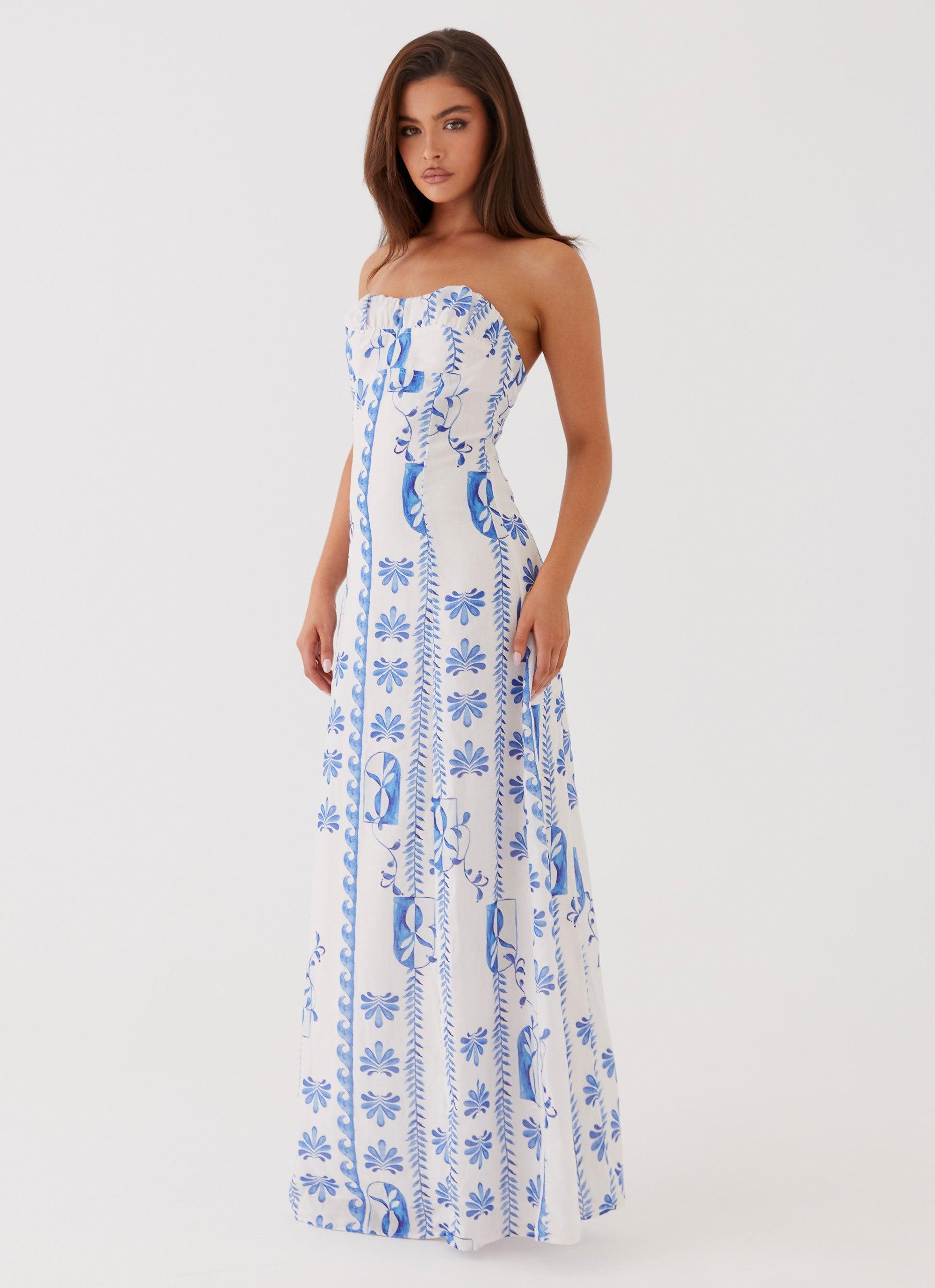 Tayla Linen Maxi Dress - Floral Wave Product Image