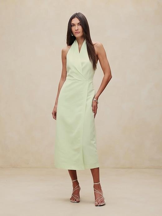 Silk-Linen Wrap-Effect Midi Dress Product Image