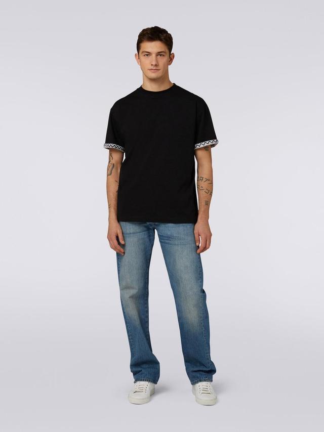 Cotton crew-neck T-shirt with knitted insert Black | Missoni Product Image