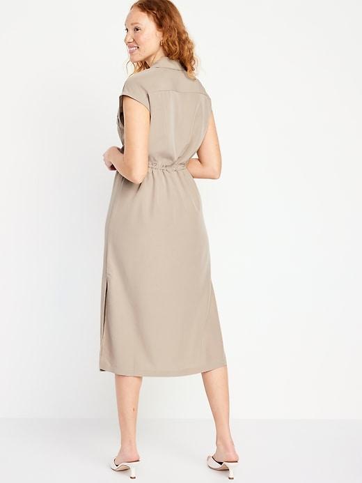 Waist-Defined Utility Midi Shirt Dress Product Image