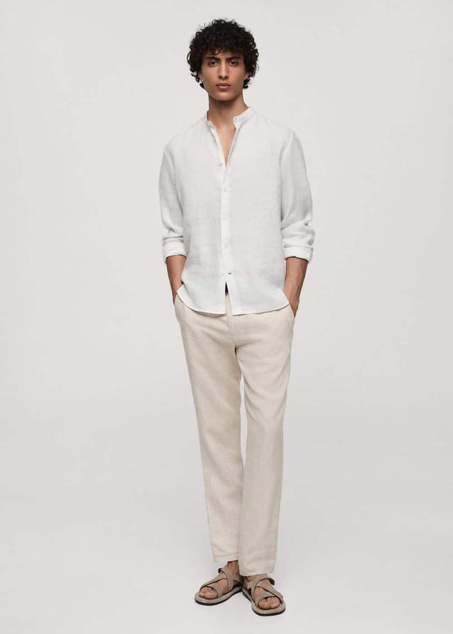 MANGO MAN - 100% linen Mao collar shirt whiteMen Product Image