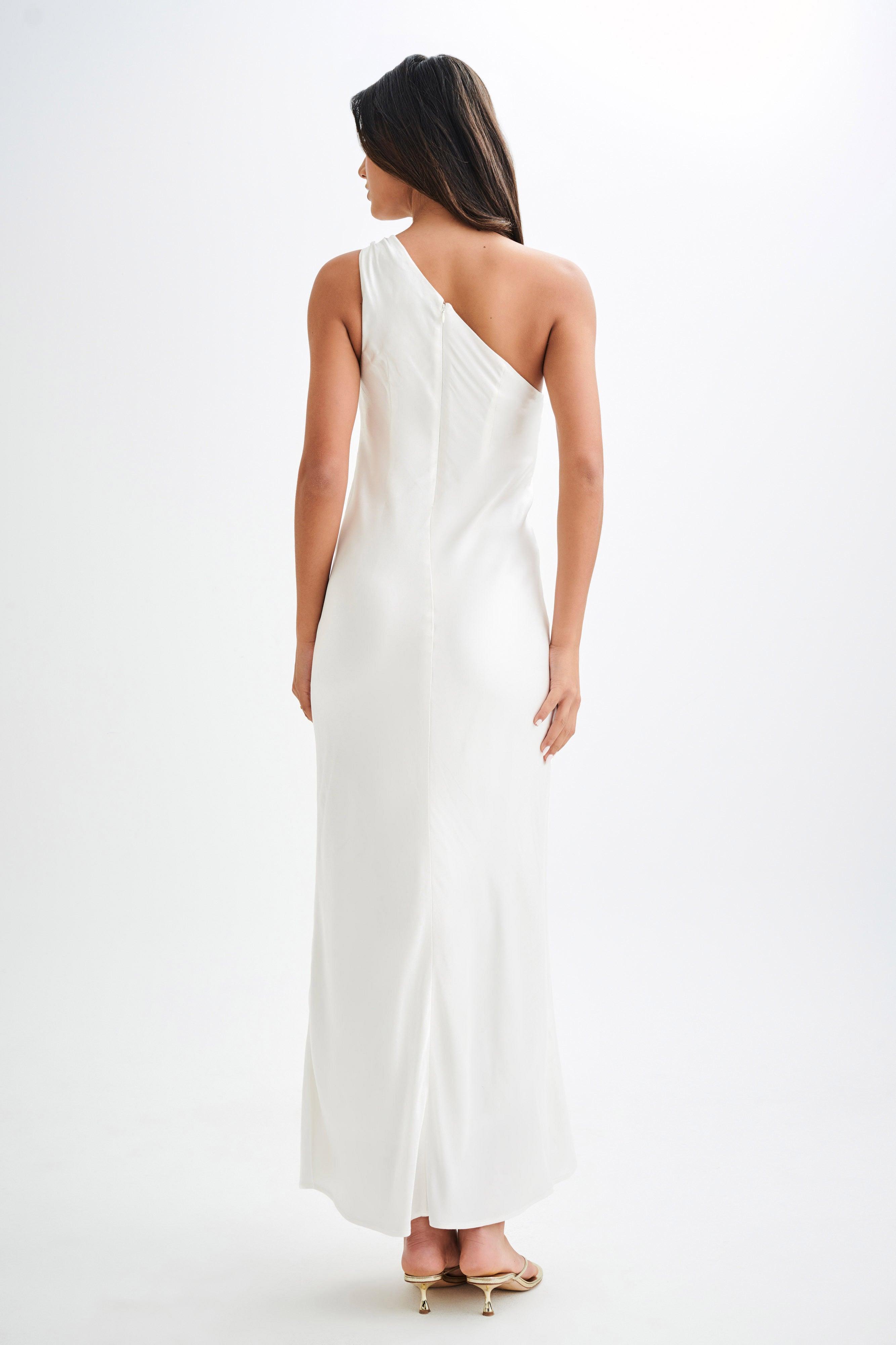 Camille One Shoulder Satin Maxi Dress - White Product Image