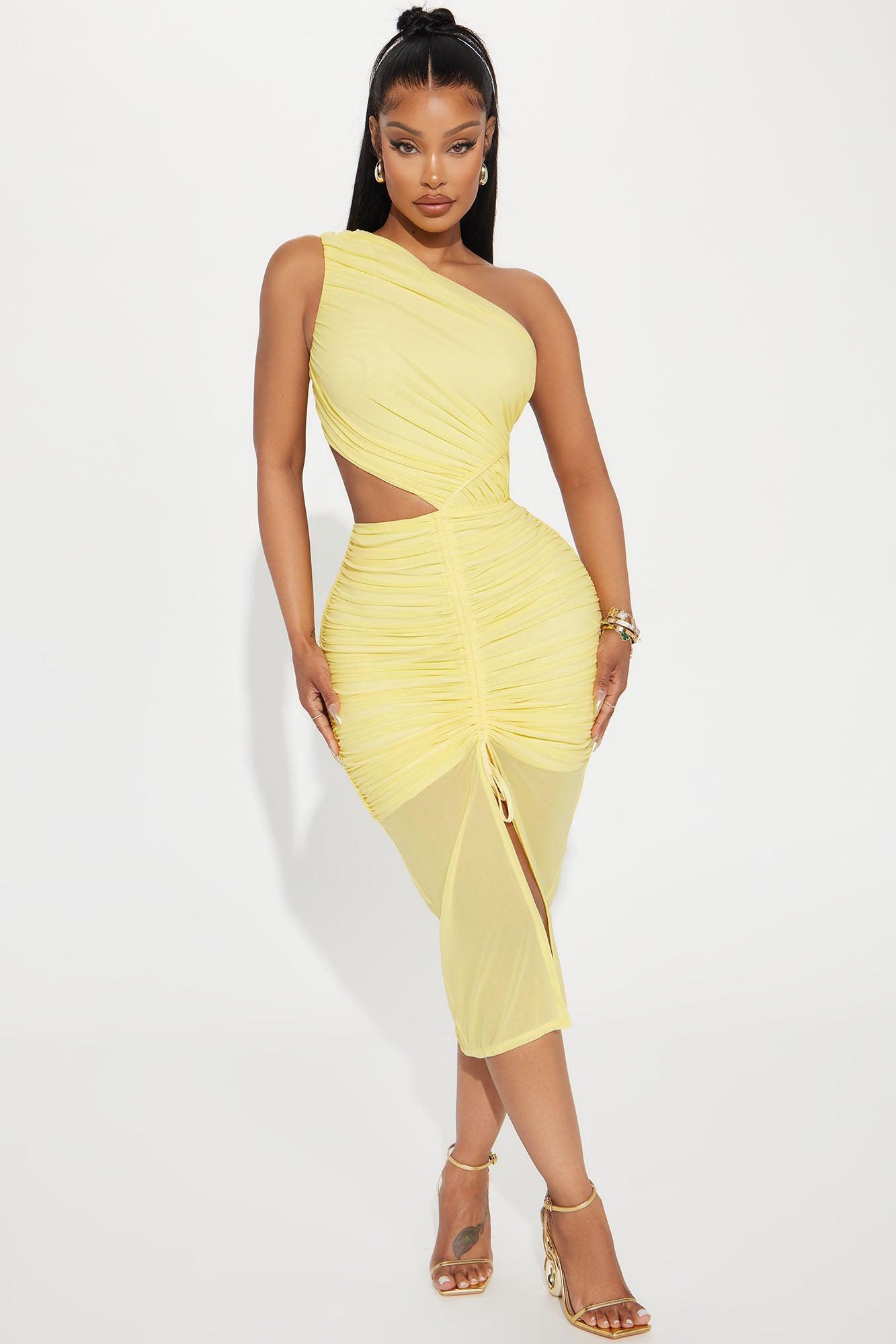 Amber Glow Mesh Midi Dress - Yellow Product Image