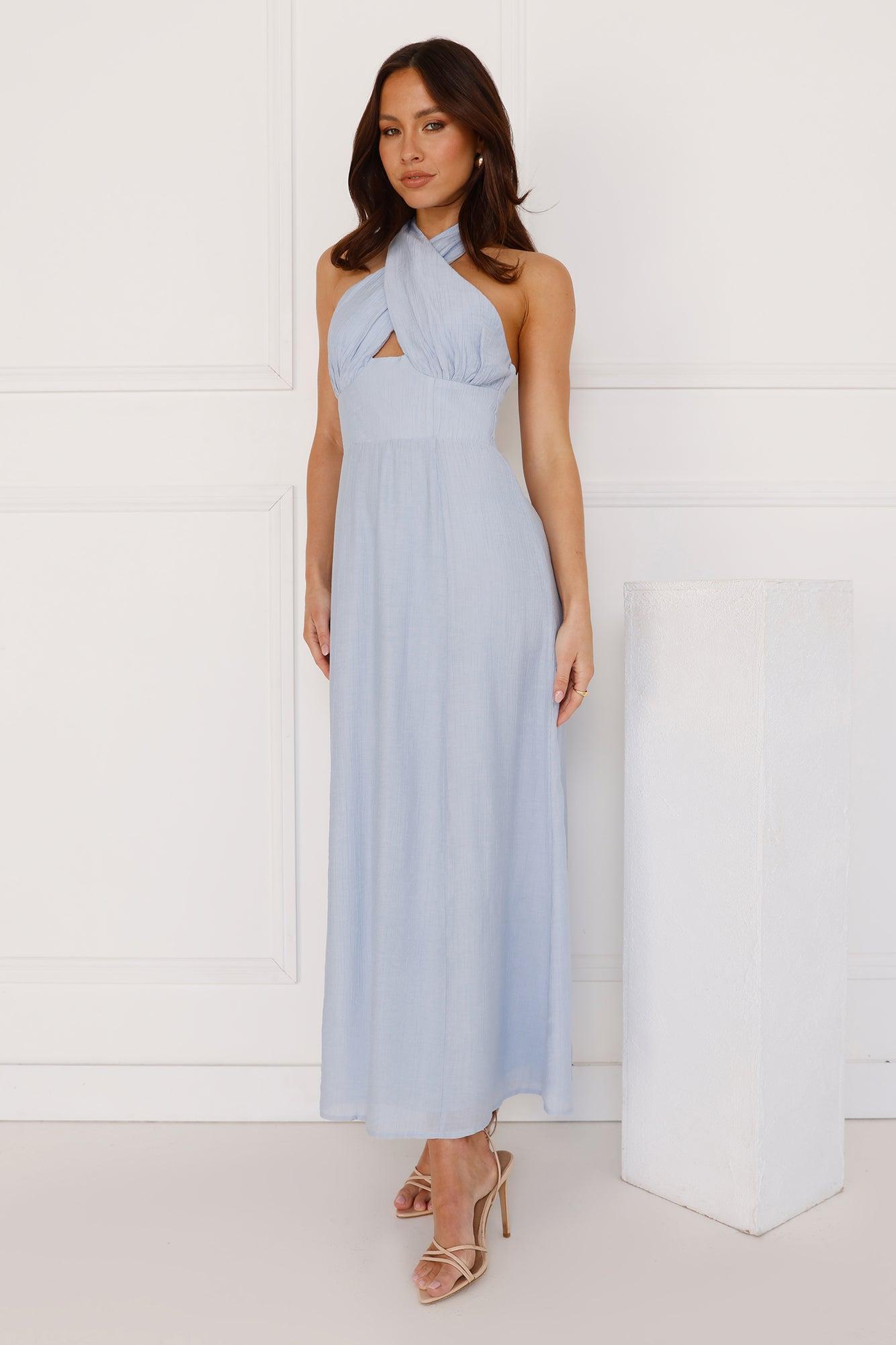 Paris Afternoon Halter Maxi Dress Blue Product Image