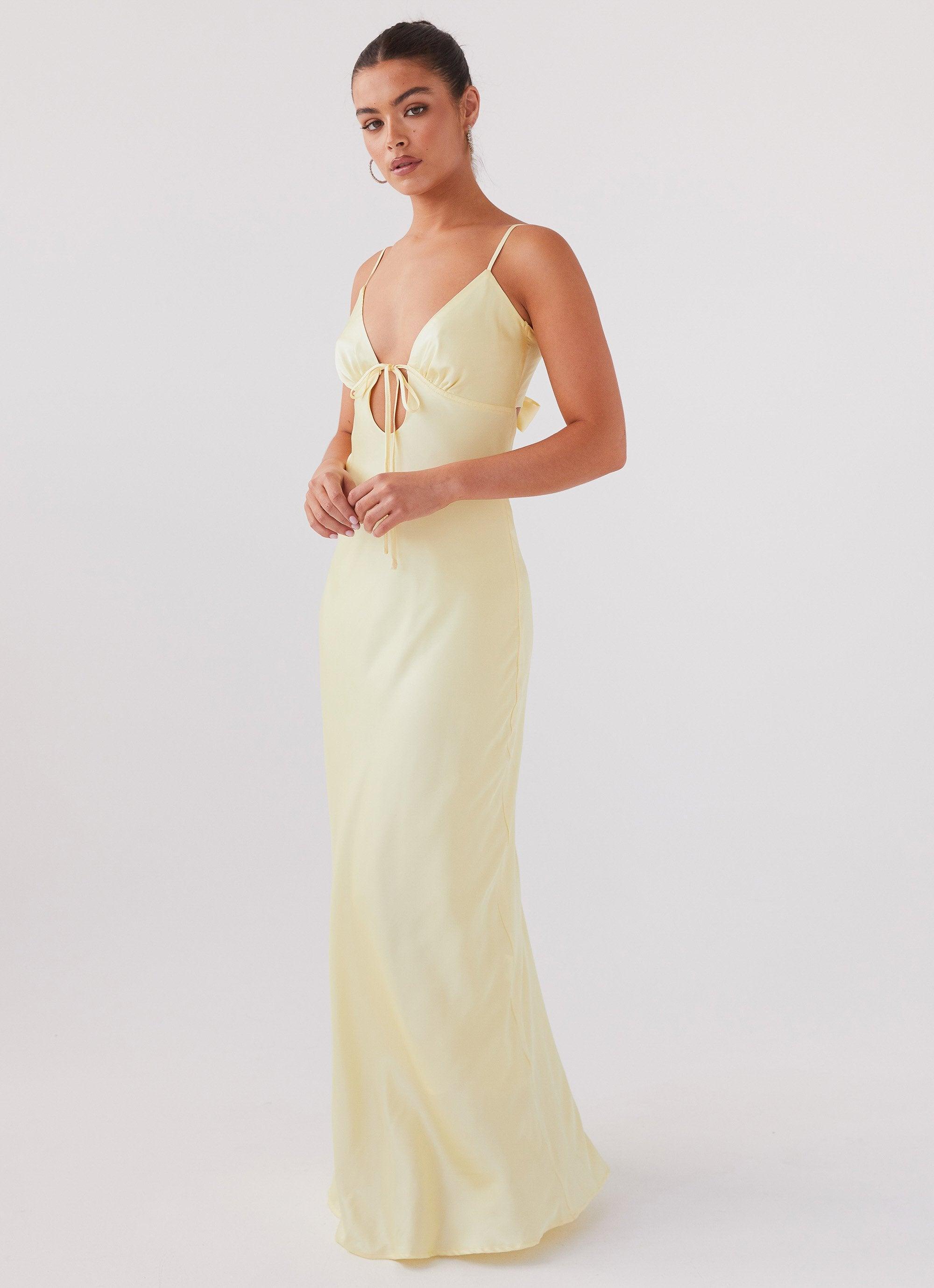 Flora Satin Maxi Dress - Lemon Product Image