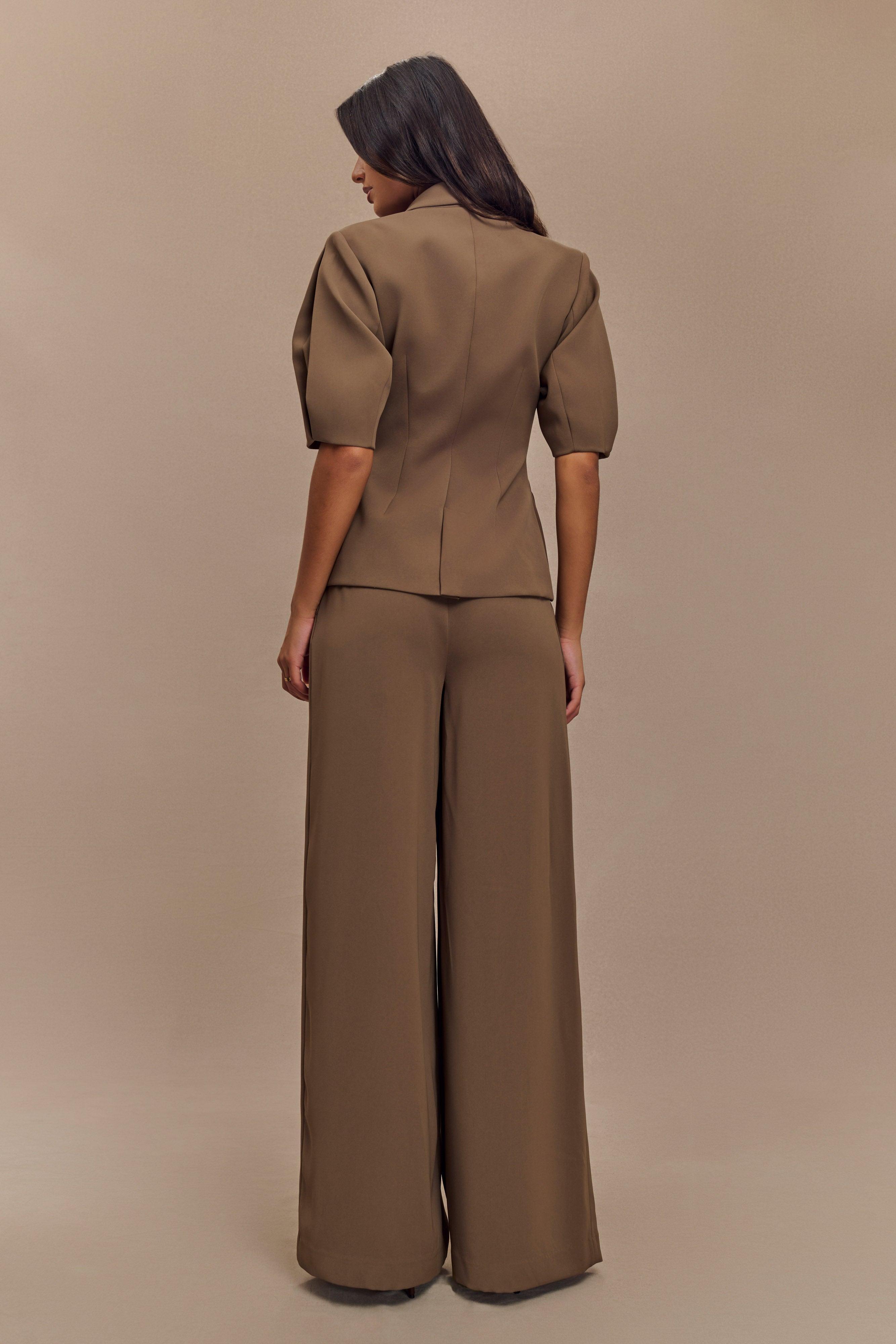 Opal Puff Sleeve Suiting Top - Cacao Brown Product Image