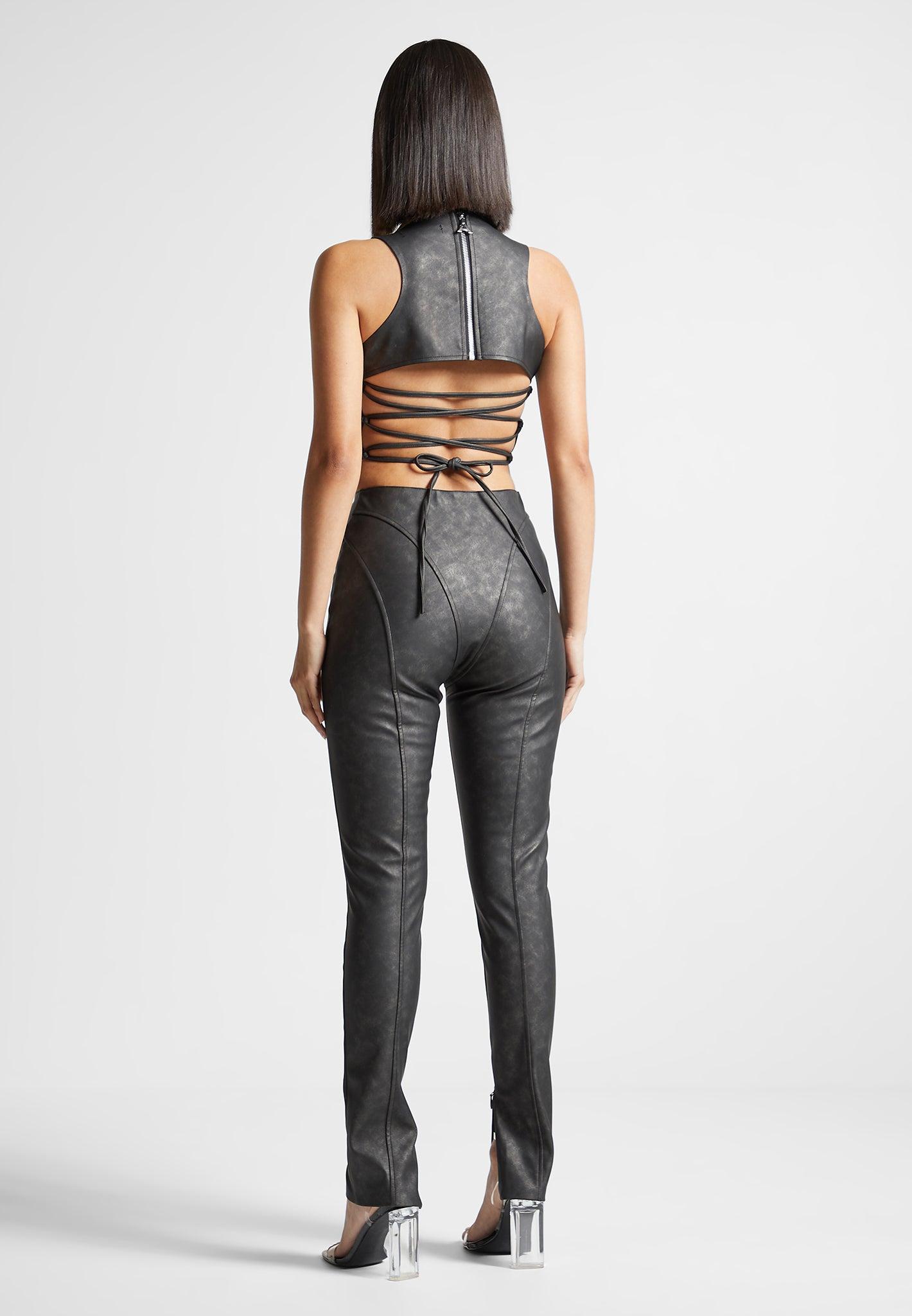 Vintage Vegan Leather Corset Jumpsuit - Black Female Product Image