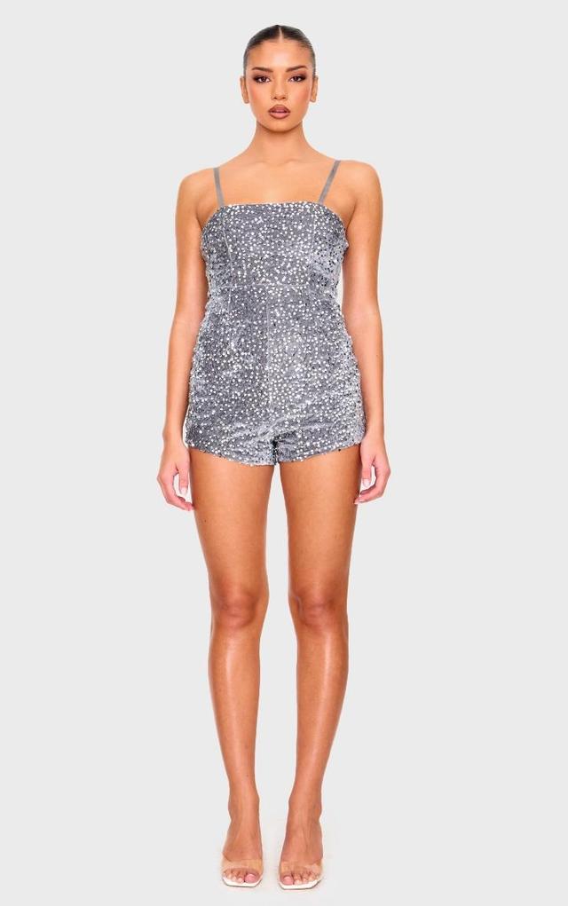 Silver Strappy Sequin Hot Pant Romper Product Image