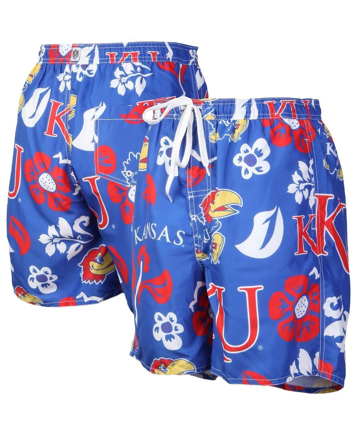 Mens Wes & Willy Royal Kansas Jayhawks Floral Volley Logo Swim Trunks Product Image